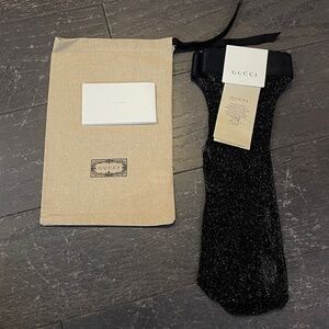 New Gucci Socks Lit Lux GG Net Black/Gold shimmer Women’s MEDIUM 20-22cm